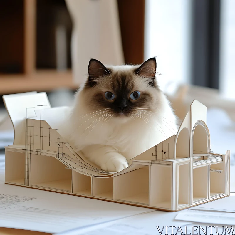 Cat on Architectural Blueprint AI Image