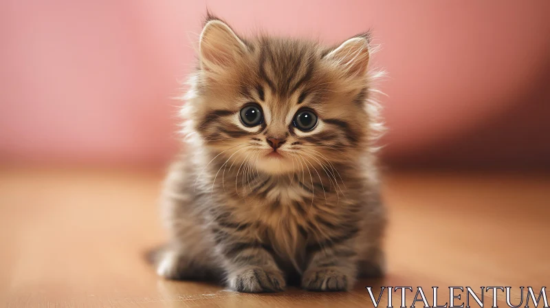 Cute Fluffy Kitten Sitting on Floor AI Image