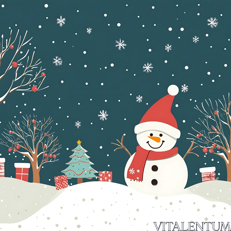 Festive Snowman with Christmas Decorations AI Image