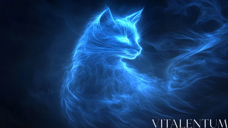 AI ART Mystical Cat in Blue Light