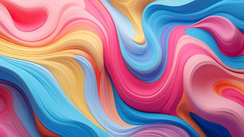 Abstract Wavy Pattern Artwork in Pink, Blue, Yellow, and Orange