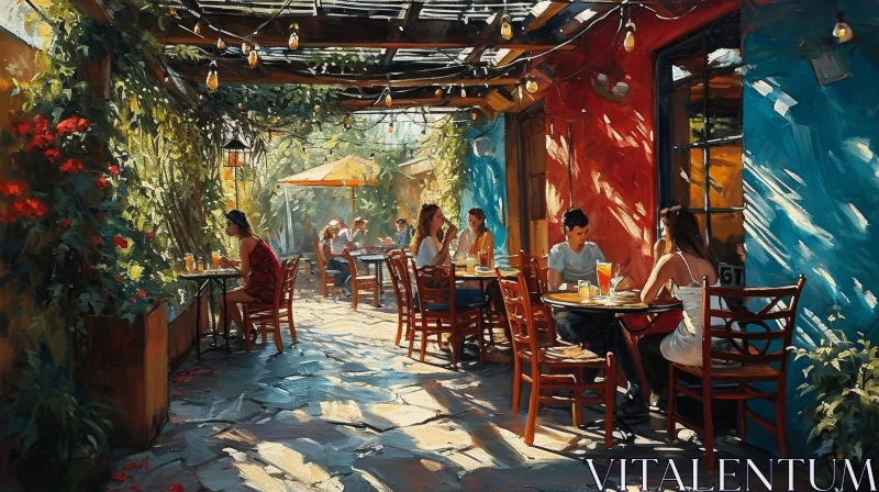 Captivating Oil Painting of a Charming Restaurant Patio AI Image