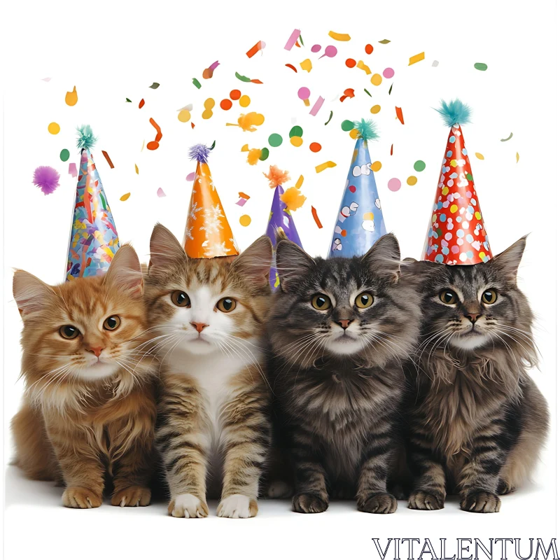 Feline Celebration with Party Hats AI Image