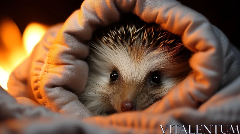 Charming Baby Hedgehog in White Blanket AI Image