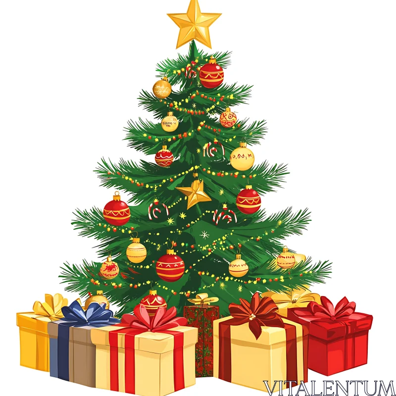 Festive Christmas Tree Decor and Gifts AI Image