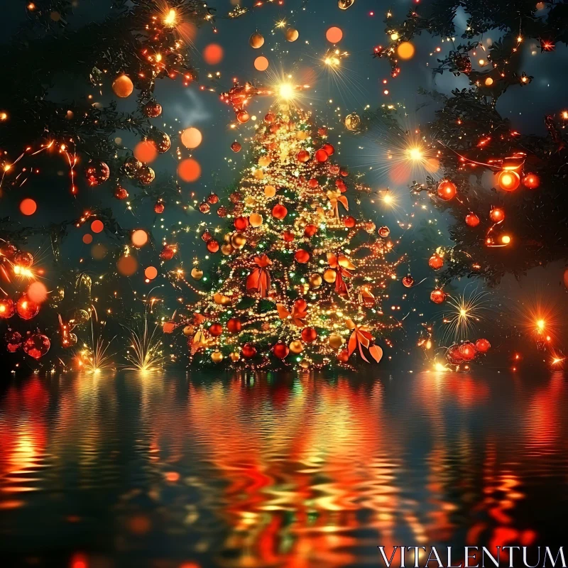 Festive Christmas Tree with Holiday Lights AI Image