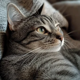 Tabby Cat Relaxing on a Cozy Blanket