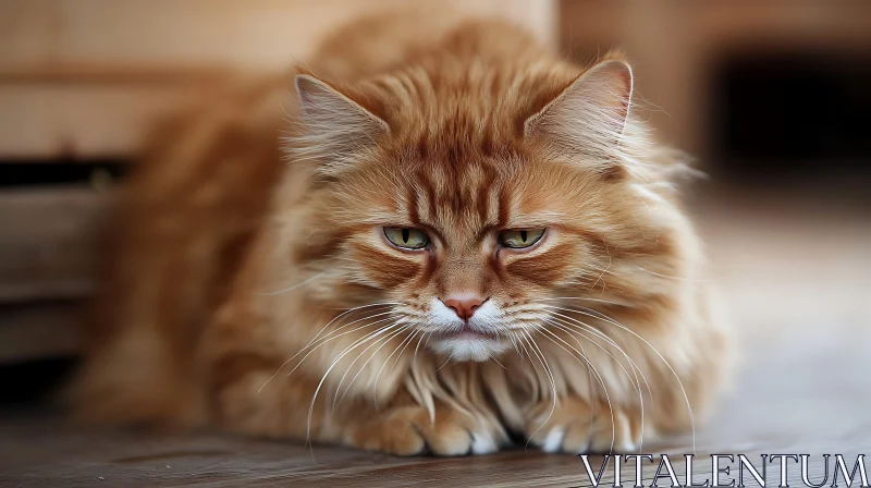 Thoughtful Ginger Cat with Fluffy Fur AI Image