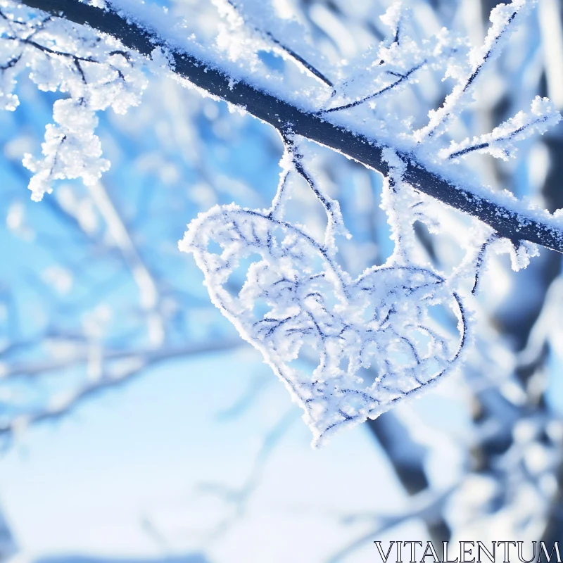 Heart-Shaped Frost on Tree Branch AI Image