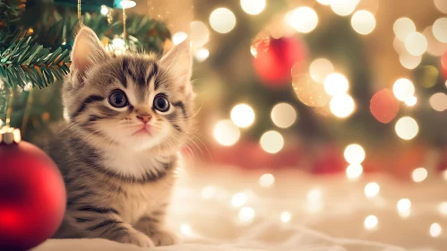 Little Kitten by Christmas Ornaments