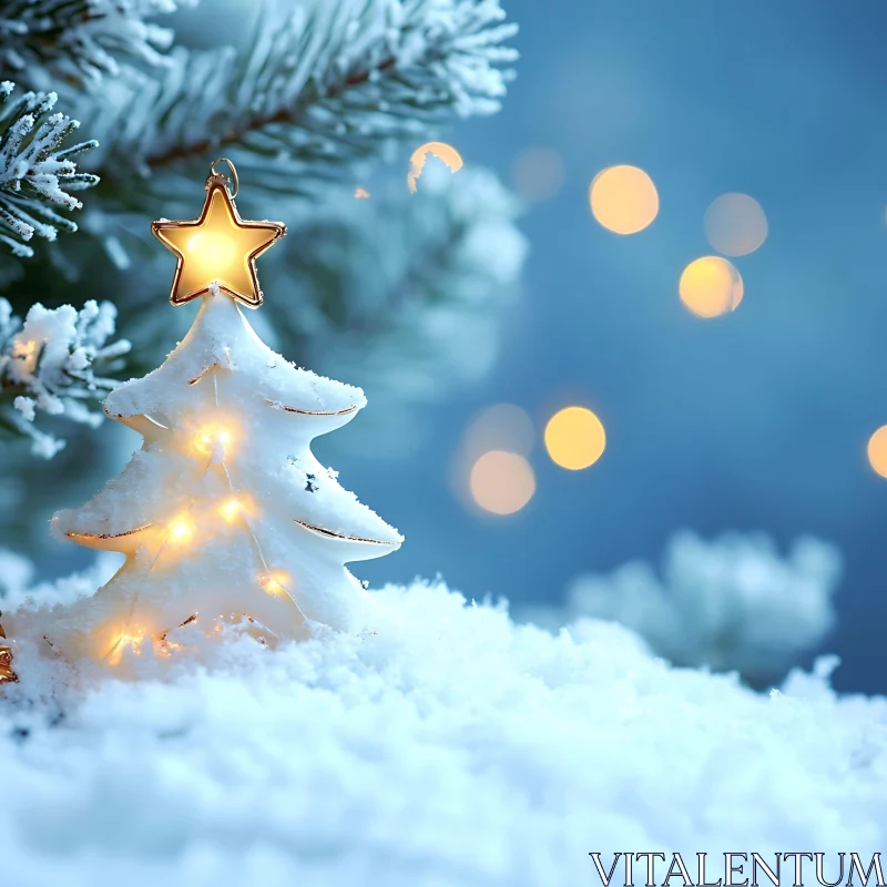 Festive Christmas Tree Decoration in Snow AI Image