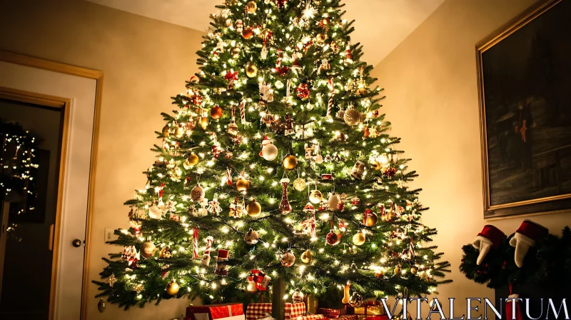 Magical Holiday Christmas Tree in Warm Room AI Image