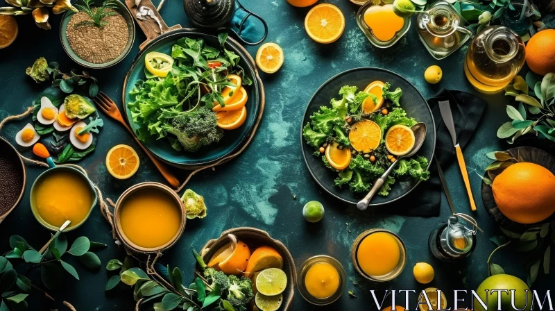 AI ART Delicious and Nutritious Flat Lay Meal: Vibrant Salad with Oranges