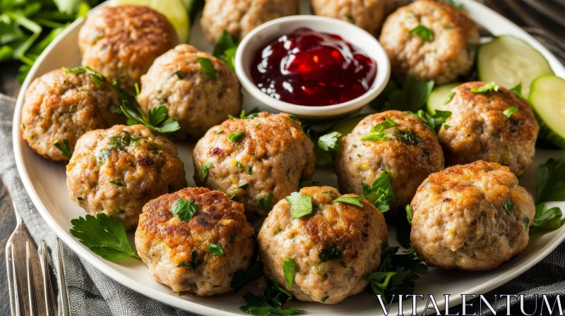 AI ART Delicious Meatballs with Lingonberry Sauce - Food Photography
