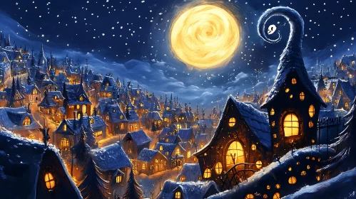 Enchanting Snowy Night Village