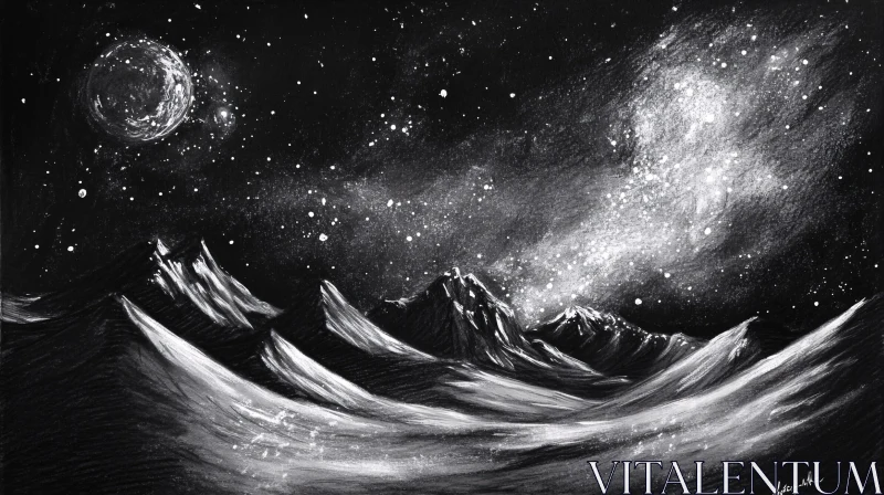 AI ART Monochrome Mountain and Starry Night Art