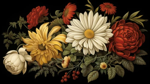 Floral Extravaganza: Red and Yellow Flowers against a Dark Backdrop