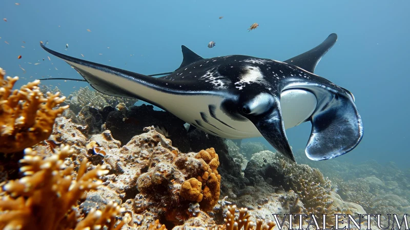 Majestic Manta Ray Swimming over Vibrant Coral Reef AI Image