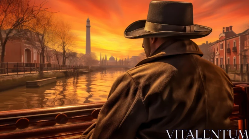 Mysterious Man at Sunset in Old Town - Xbox 360 Graphics AI Image