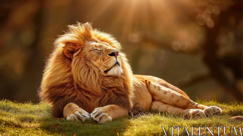 Serene Lion Resting in the Savanna AI Image
