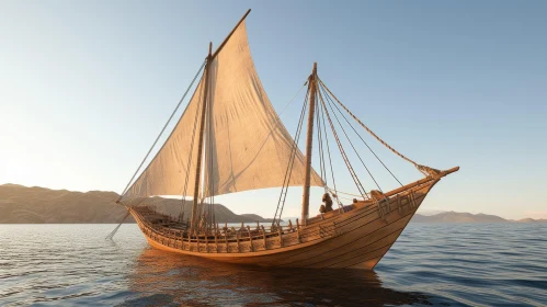 Wooden Sailing Ship on the Ocean - A Captivating Tribute to Ancient Seafaring