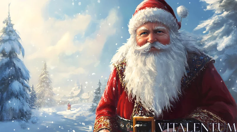 Santa Claus in a Snowy Village AI Image