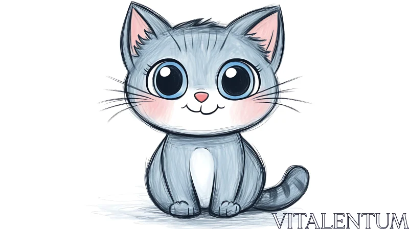 Cute Cartoon Kitten with Big Blue Eyes AI Image