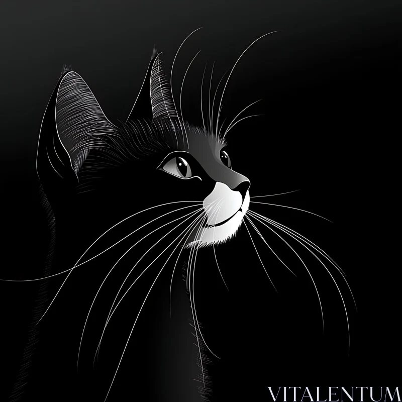 Digital Art of Black Cat with White Whiskers AI Image