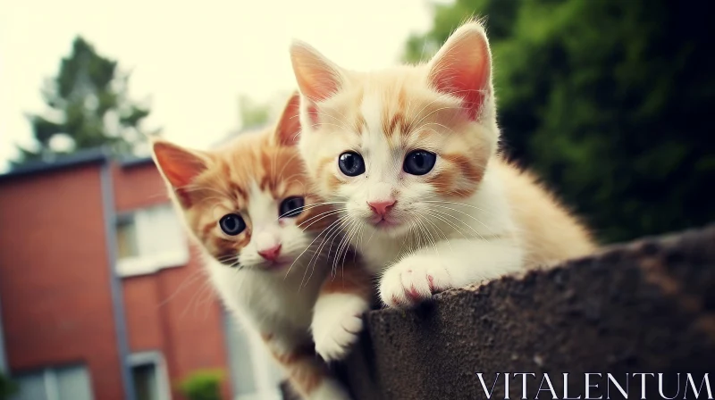 Adorable Ginger and White Kittens on Stone Wall AI Image