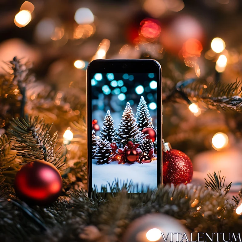 AI ART Christmas Themed Smartphone Display