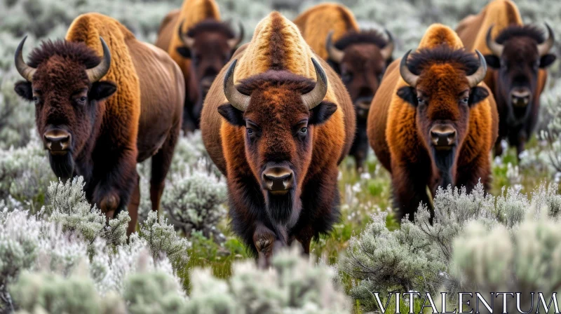 American Bison Walking Through a Sagebrush Steppe AI Image