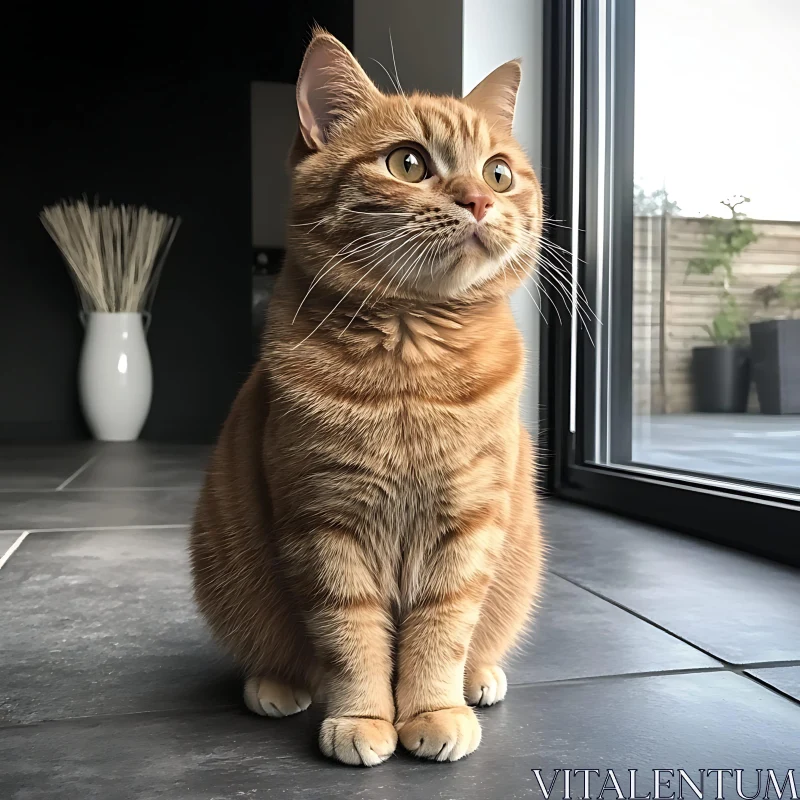 Attentive Ginger Cat by Window AI Image