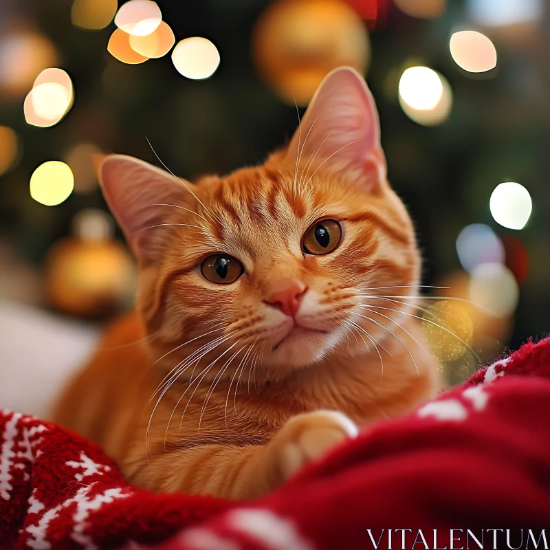 Cute Feline with Holiday Lights AI Image