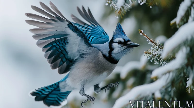 Captivating Blue Jay in Mid-Flight - Nature Photography AI Image