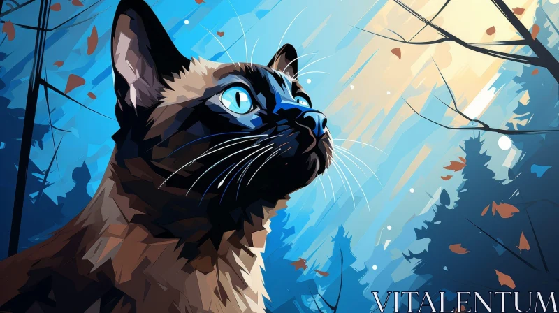 Cat Watercolor Painting - Blue Sky and White Clouds AI Image
