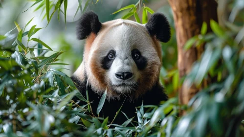 Close-up of Giant Panda in Bamboo Forest