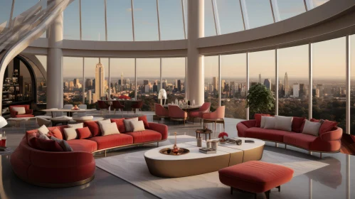 Contemporary Living Room with City View | Crimson and Beige Design