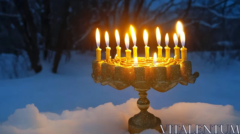 Radiant Menorah in Winter Wonderland AI Image