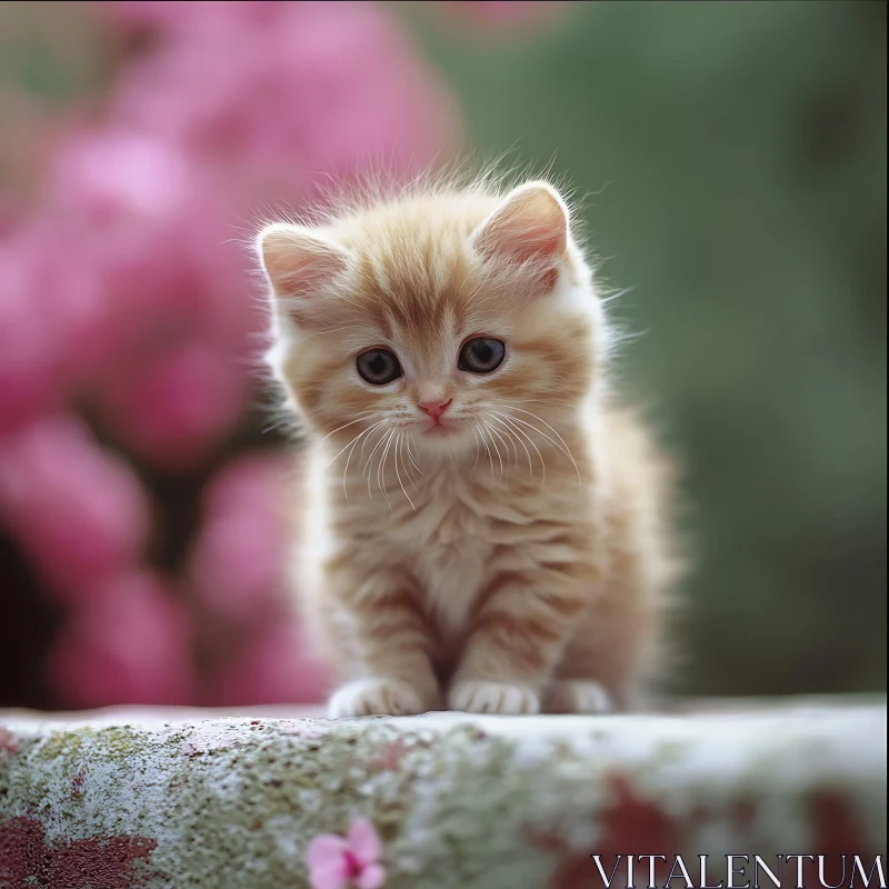 Charming Young Cat Among Flowers AI Image