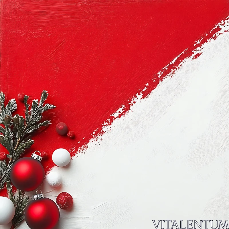 Artistic Red and White Christmas Setting AI Image