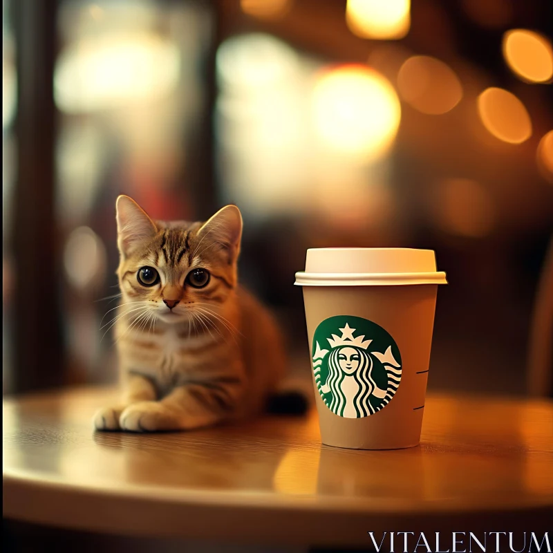 Kitten and Coffee: Cozy Starbucks Scene AI Image