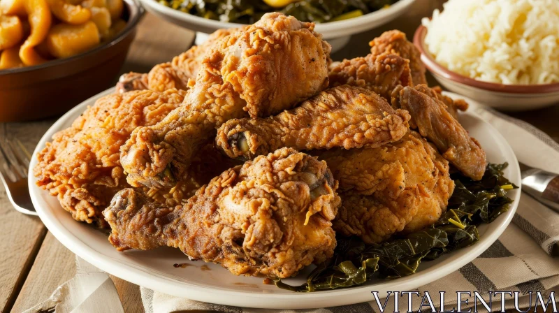 AI ART Delicious Fried Chicken with Collard Greens and Cornbread