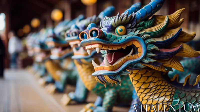 Dragon Statues: A Captivating Display of Buddhist Art and Architecture AI Image