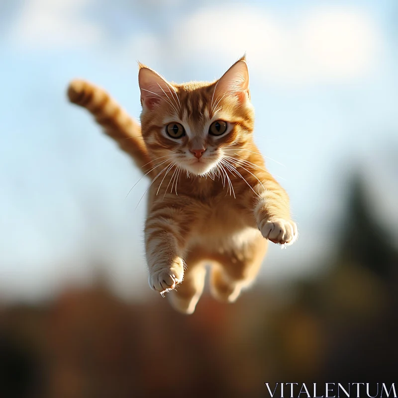 Dynamic Jumping Cat with Orange Fur AI Image