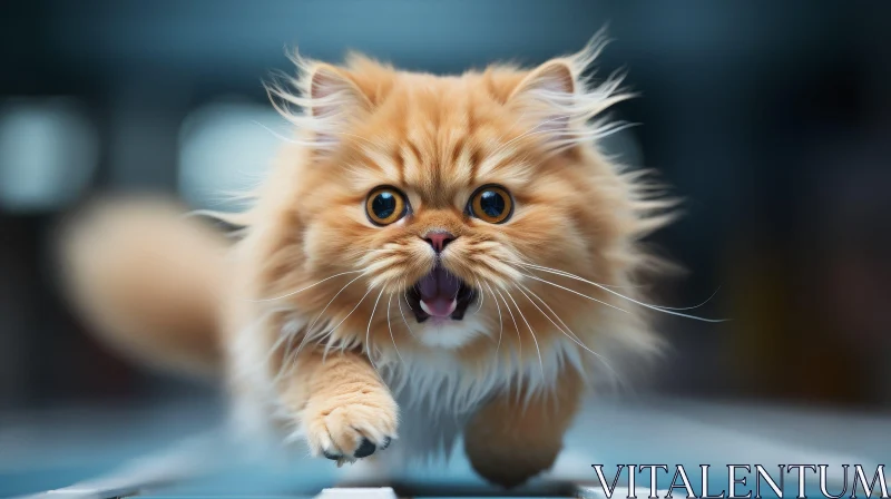 Ginger Persian Cat Running with Raised Paw AI Image