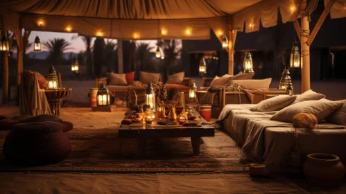 Serene Nature Scene with Tent, Candles, and Couches