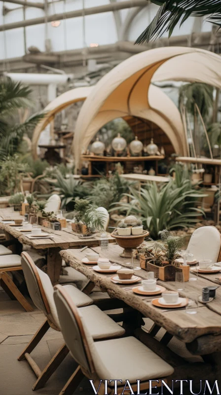 Tropical Outdoor Dinner with Rustic Woodland Imagery AI Image