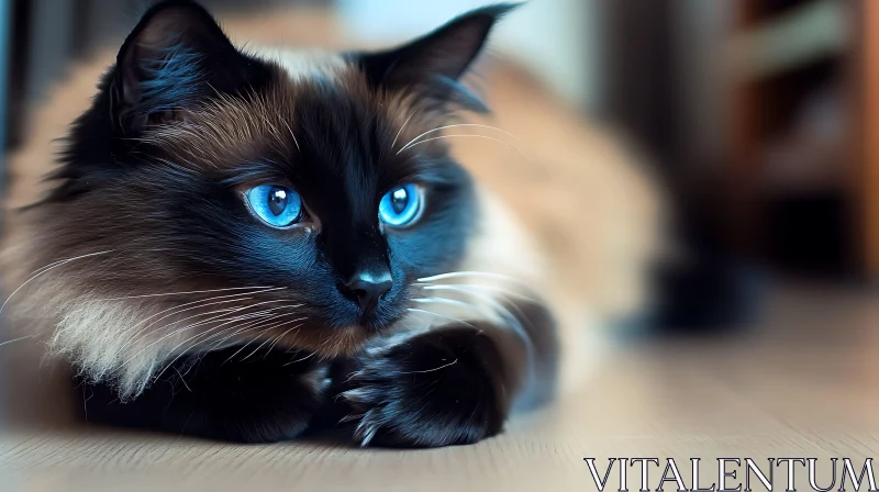 Feline Beauty: Blue-Eyed Cat Close-Up AI Image