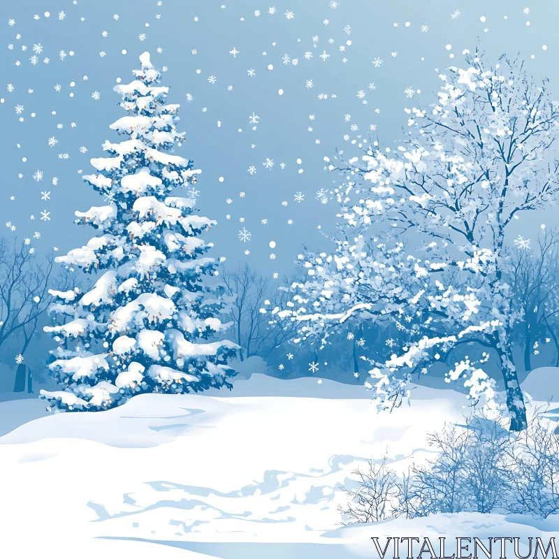 Peaceful Snow-Covered Trees in Winter Scene AI Image