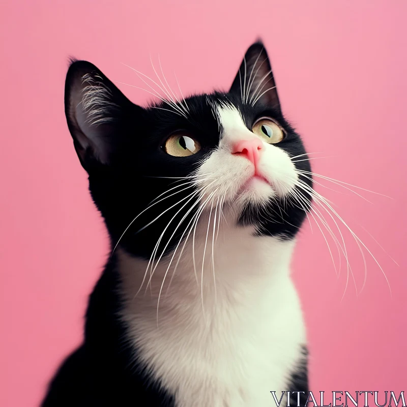 Detailed View of Cat with Pink Background AI Image